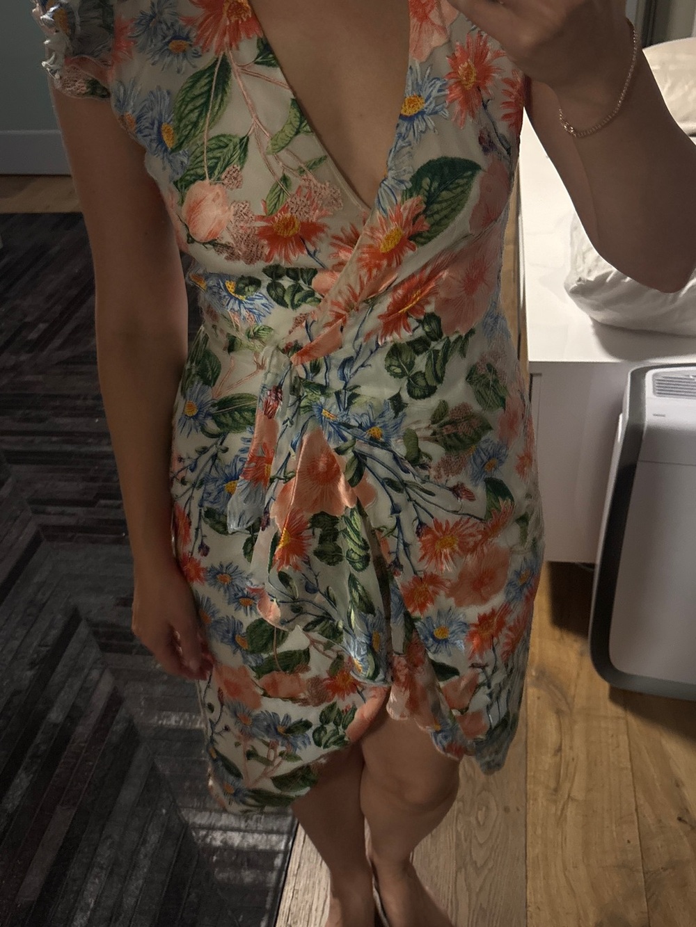 Alice + Olivia Peach & Green Floral Wrap Mini Dress